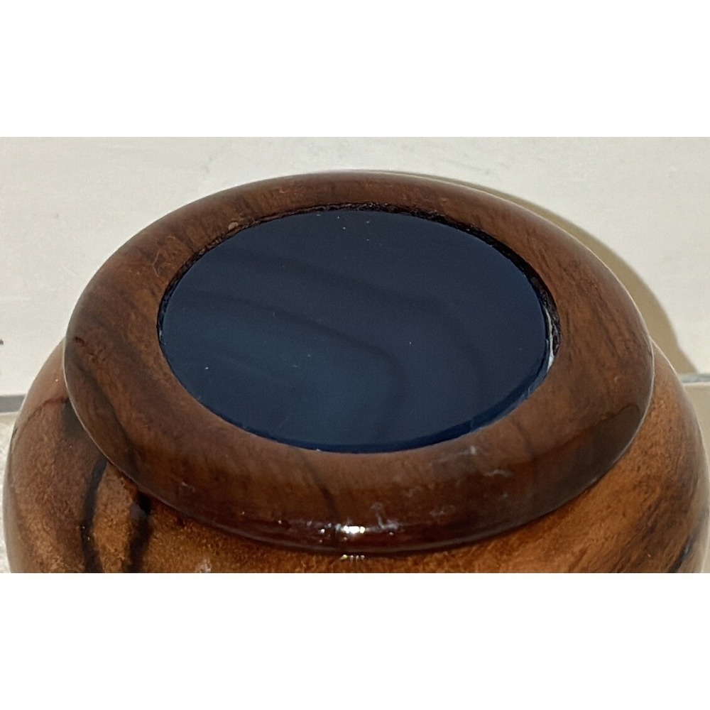 Beautiful Tooled Wooden trinket dish With Blue‎ Agate Slice On Top